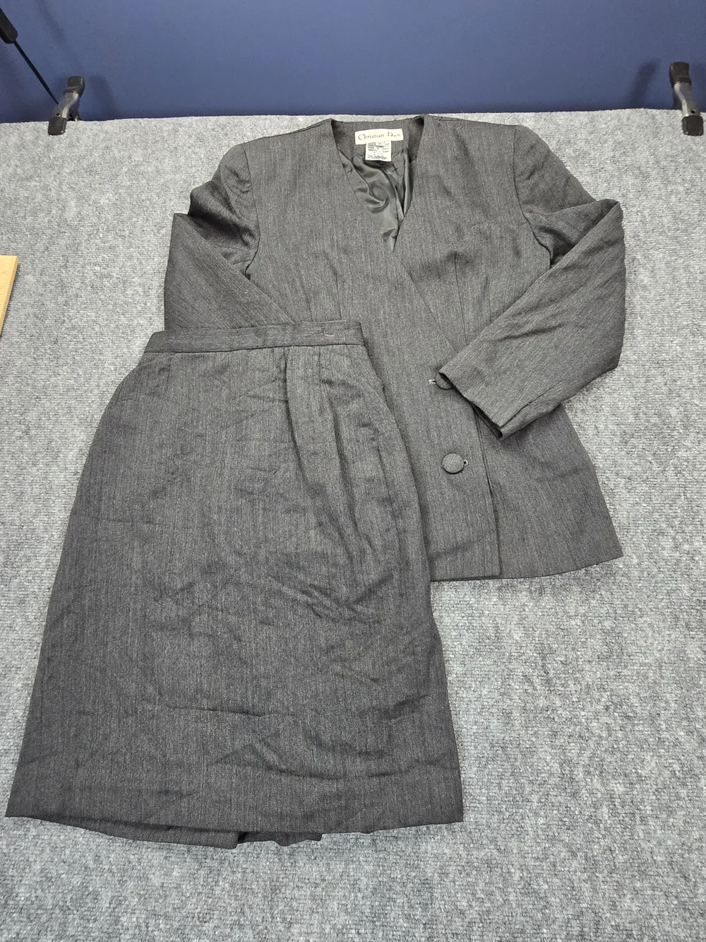 Vintage 90s Christian Dior Wool Skirt Suit Womens 4 Gray 2 Piece Repair Project